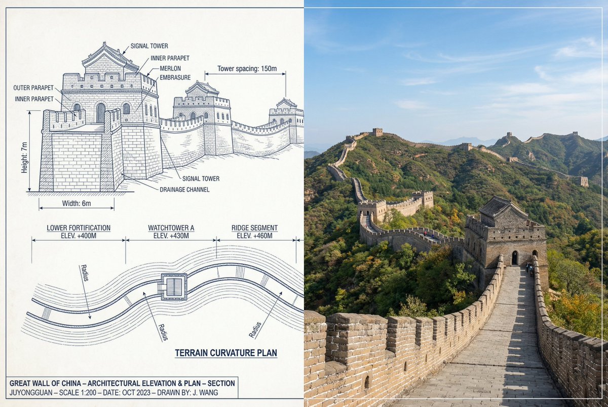 Great Wall of China Mixed Media Comparison