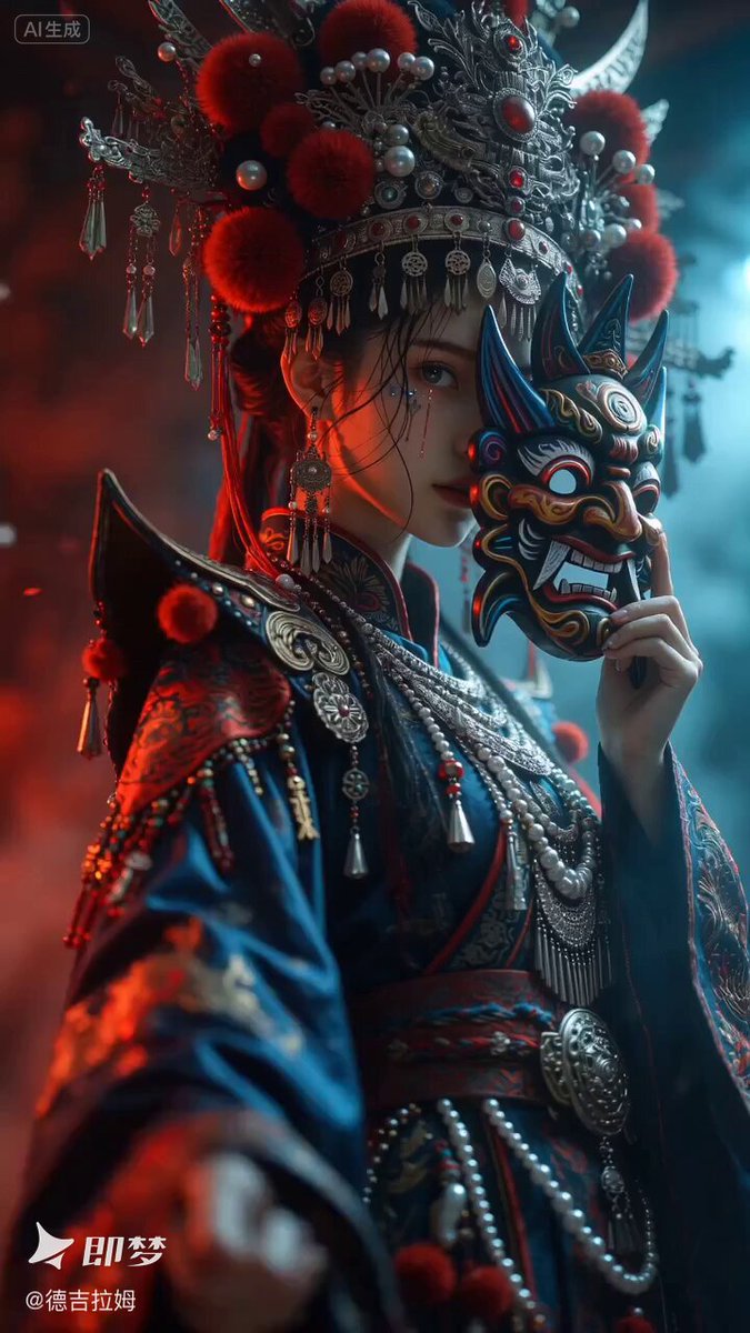 Cyberpunk Nuo Opera Image Prompt