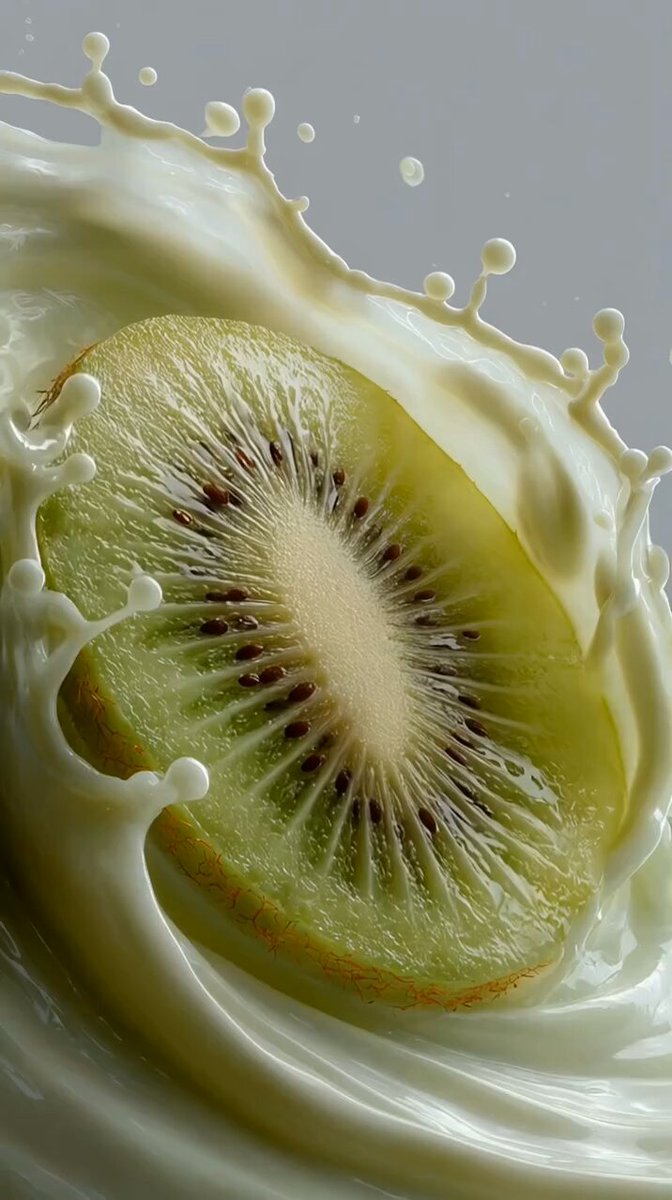 High-Speed Macro Food Photography: Kiwi Slice in Yogurt