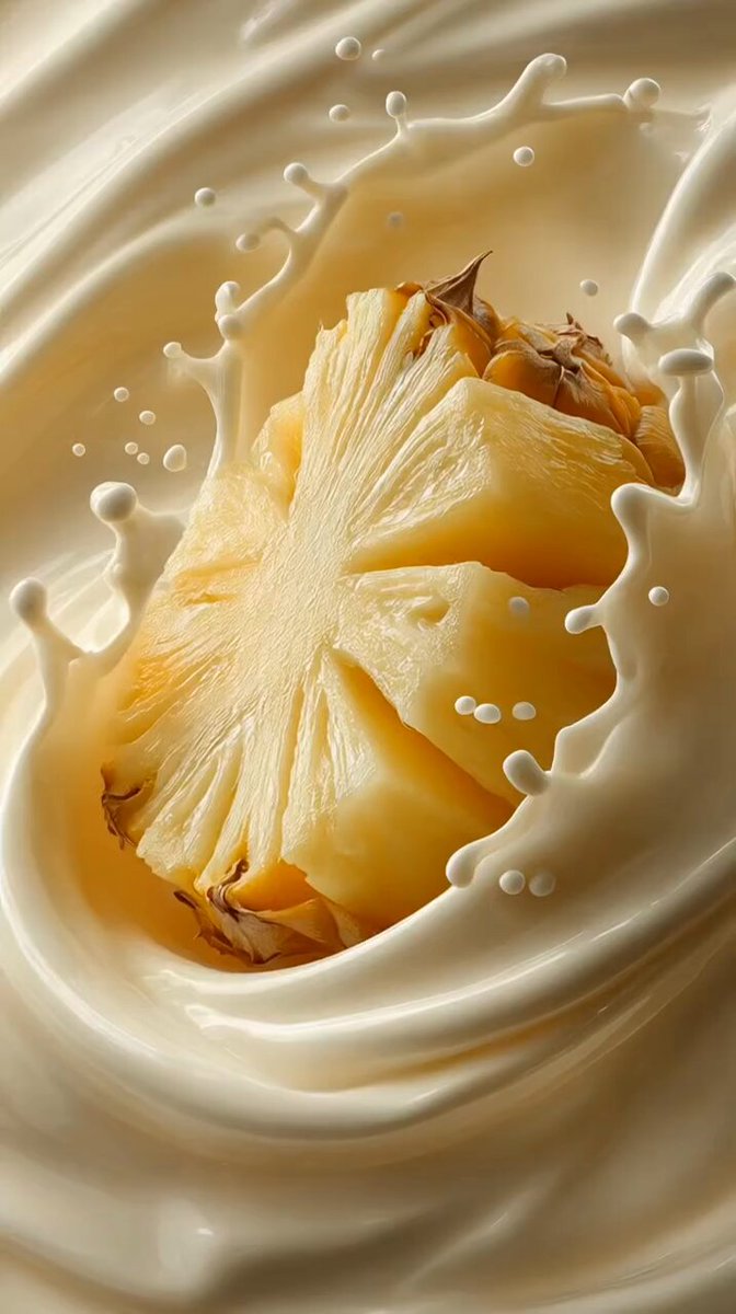 High-Speed Macro of Pineapple and Yogurt Flow