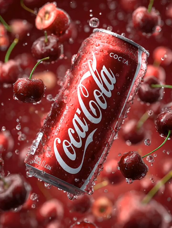 Ultra-Realistic Cherry Soda Product Photography