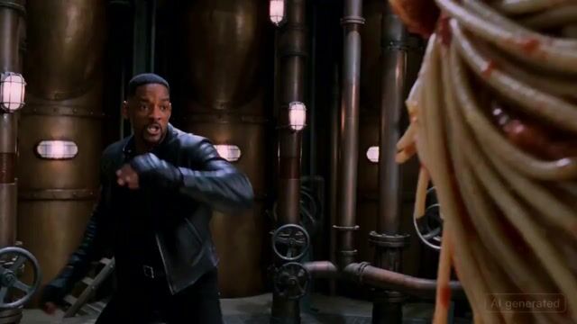 Will Smith Fighting a Spaghetti Monster in an 80s Action Movie Style
