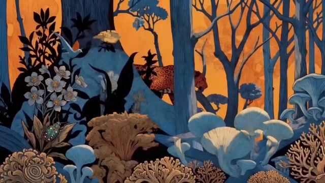 Leopard Prowling Through a Surreal Forest in Henri Rousseau Style
