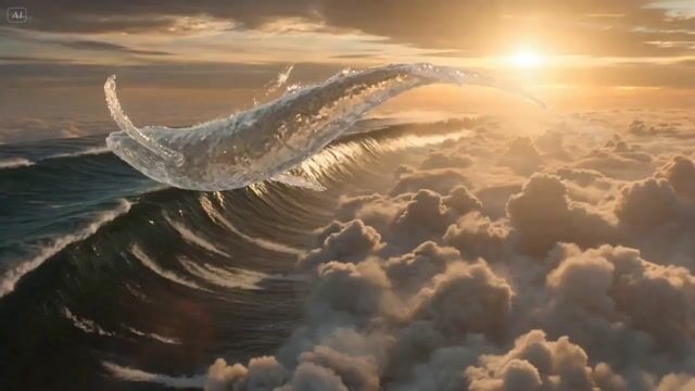 Surreal Sky Ocean Battle: Whale vs. Kraken