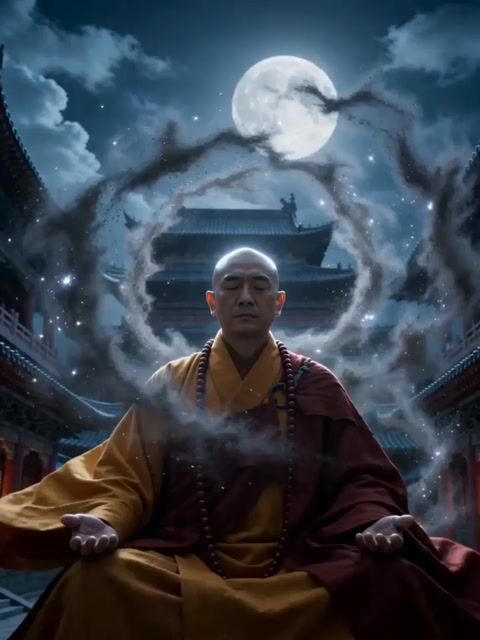 Levitating Monk Controlling Cosmic Dust Vortex