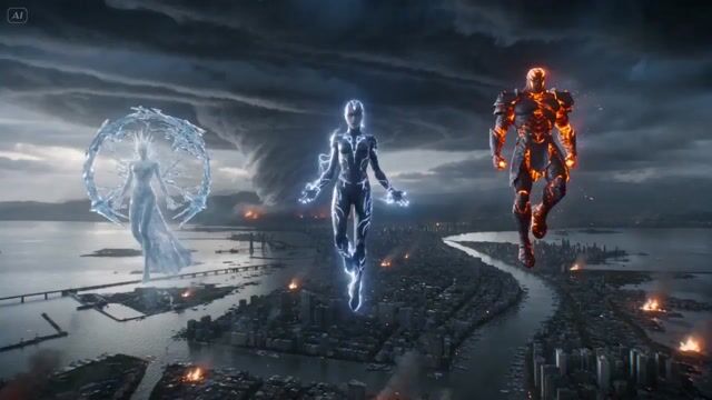 Elemental Superheroes Battle Over Shattered City