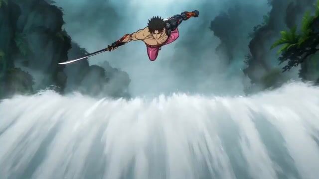 Cyber Wuxia Action Scene: Waterfall Duel