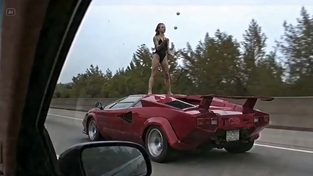 Woman Juggling on Moving Car