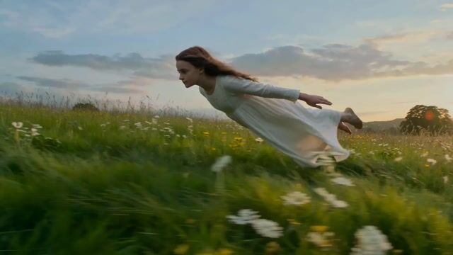 Girl Flying Over Meadow Lake