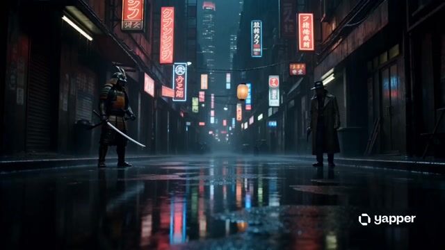 Cyberpunk Samurai vs Gunman Standoff