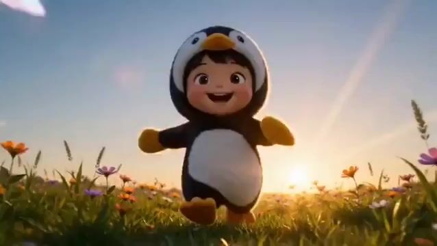 3D Chibi Penguin Girl Butterfly Chase