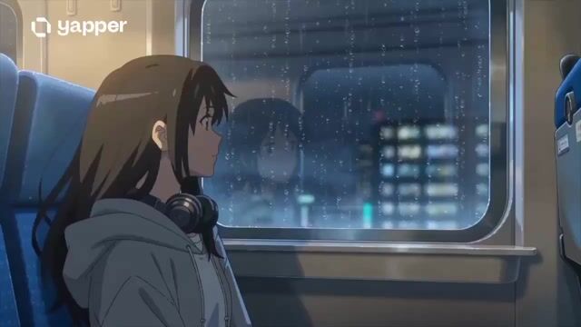 Anime Girl on Rainy Night Train