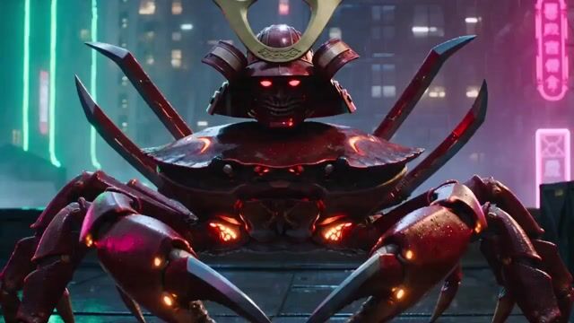 Neon Cyberpunk Crab Samurai Action