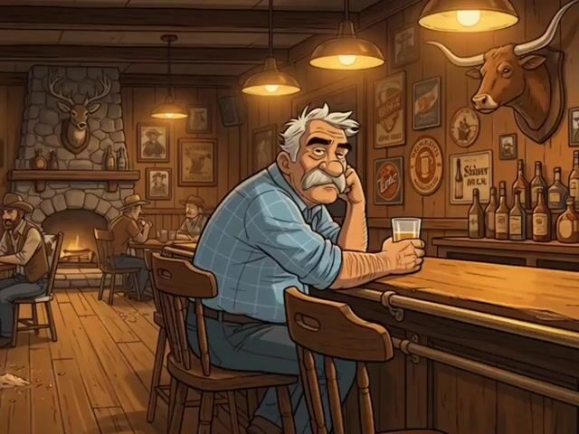 Man at a Bar with Moon Landing on TV